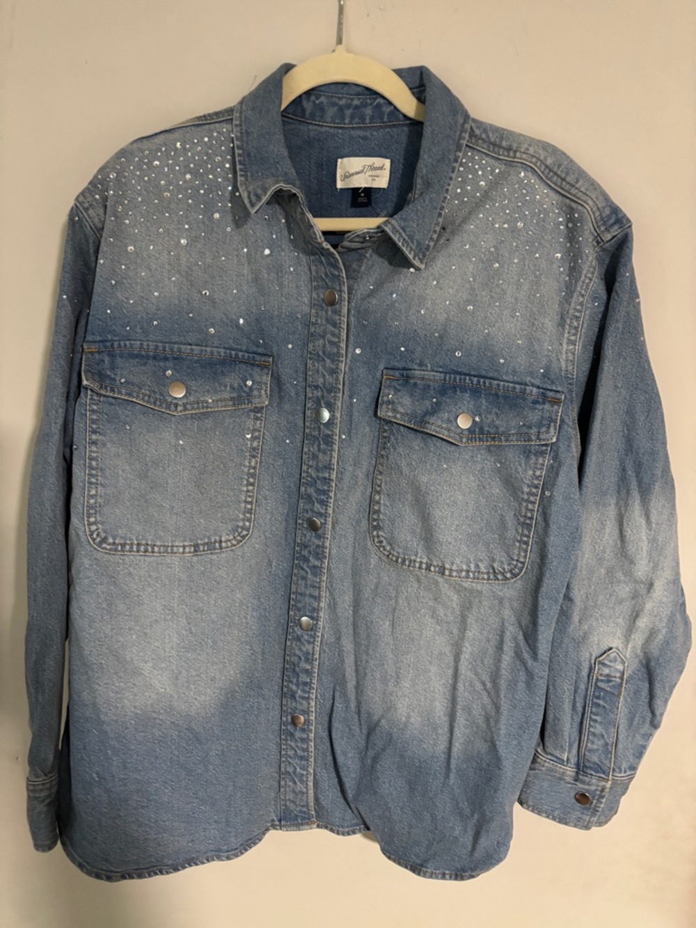 Universal Thread Light Blue Denim Jacket with Rhinestone Detail